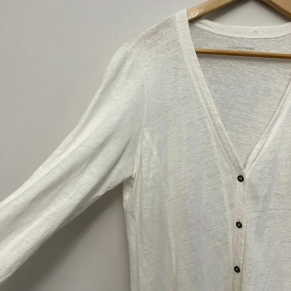 Eileen Fisher Linen Button Front V-Neck Cardigan Coastal Grandma White Women's M - Picture 3 of 14